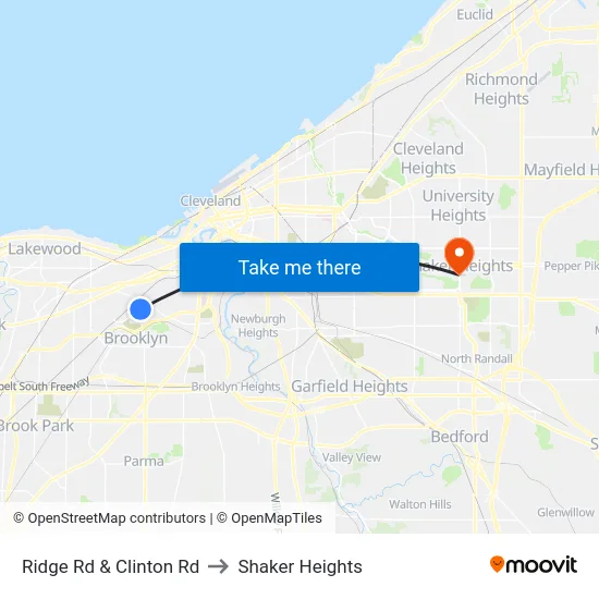 Ridge Rd & Clinton Rd to Shaker Heights map