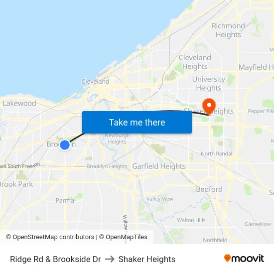 Ridge Rd & Brookside Dr to Shaker Heights map