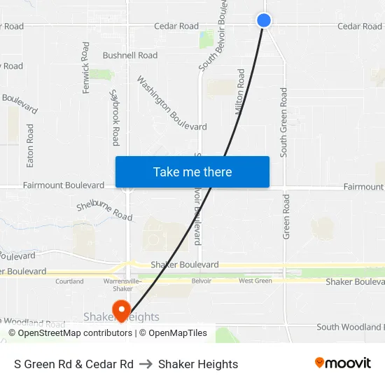 S Green Rd & Cedar Rd to Shaker Heights map