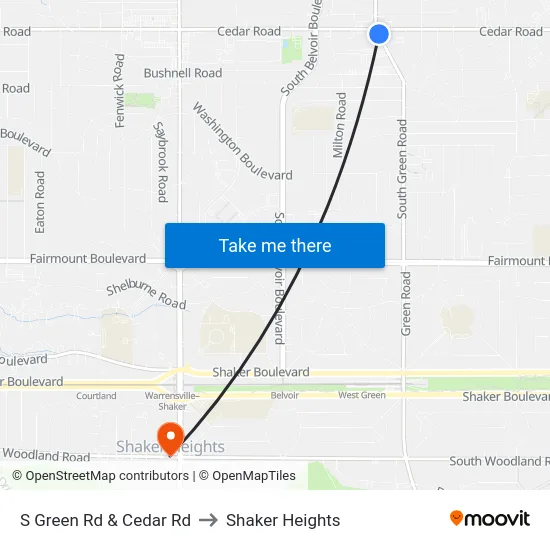 S Green Rd & Cedar Rd to Shaker Heights map