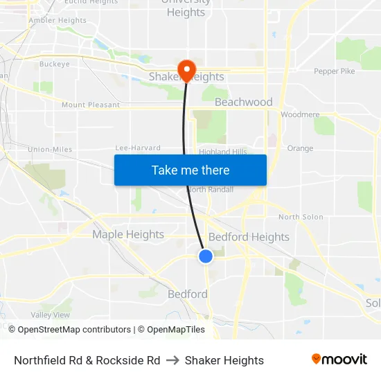 Northfield Rd & Rockside Rd to Shaker Heights map