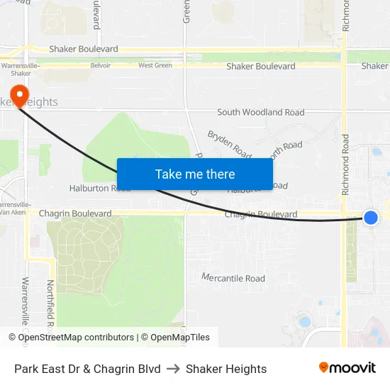 Park East Dr & Chagrin Blvd to Shaker Heights map