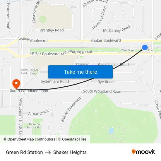 Green Rd Station to Shaker Heights map