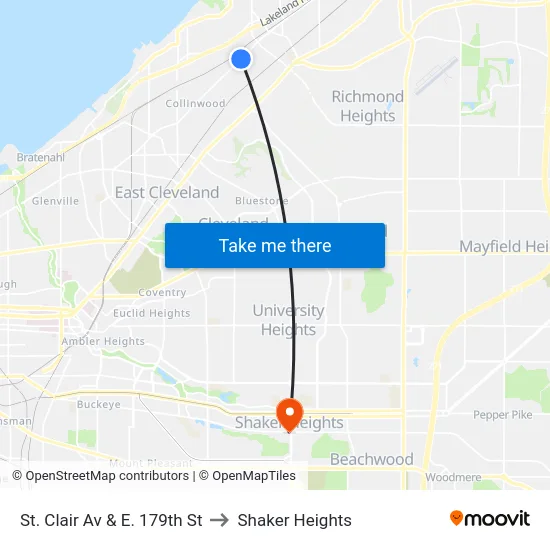 St. Clair Av & E. 179th St to Shaker Heights map