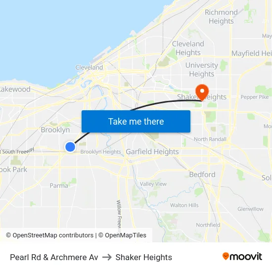 Pearl Rd & Archmere Av to Shaker Heights map