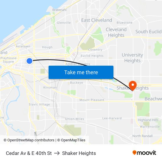 Cedar Av & E 40th St to Shaker Heights map