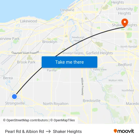 Pearl Rd & Albion Rd to Shaker Heights map
