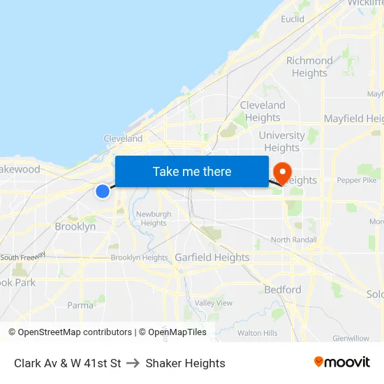 Clark Av & W 41st St to Shaker Heights map