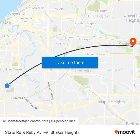 State Rd & Ruby Av to Shaker Heights map
