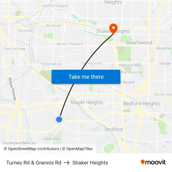 Turney Rd & Grannis Rd to Shaker Heights map