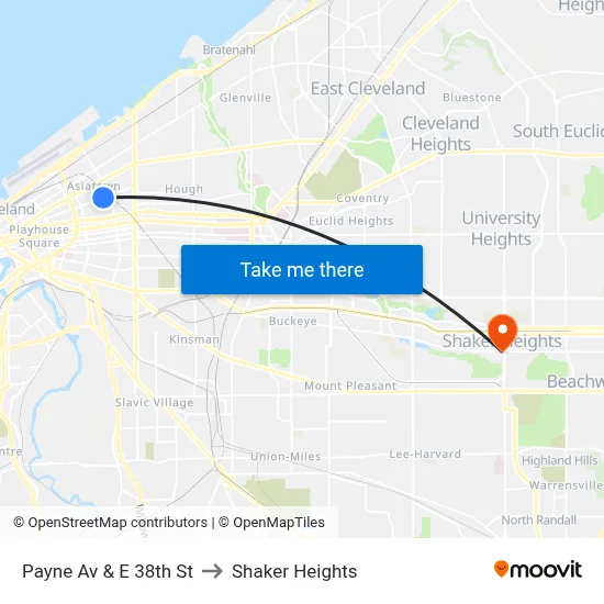 Payne Av & E 38th St to Shaker Heights map