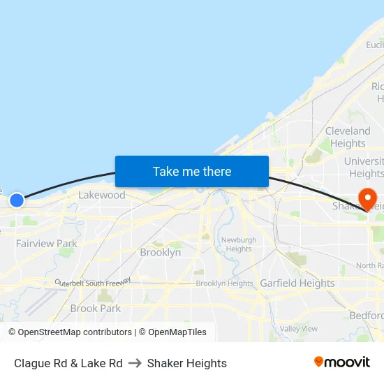 Clague Rd & Lake Rd to Shaker Heights map