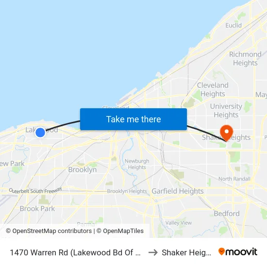 1470 Warren Rd (Lakewood Bd Of Edu) to Shaker Heights map