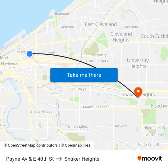 Payne Av & E 40th St to Shaker Heights map