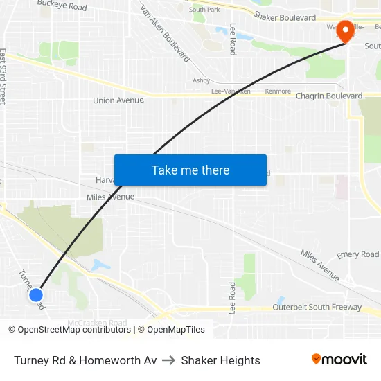 Turney Rd & Homeworth Av to Shaker Heights map