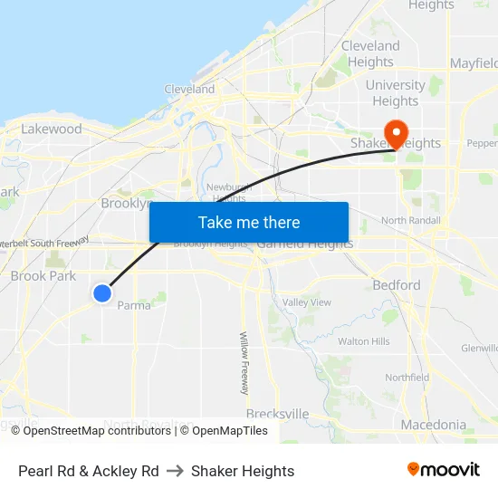 Pearl Rd & Ackley Rd to Shaker Heights map