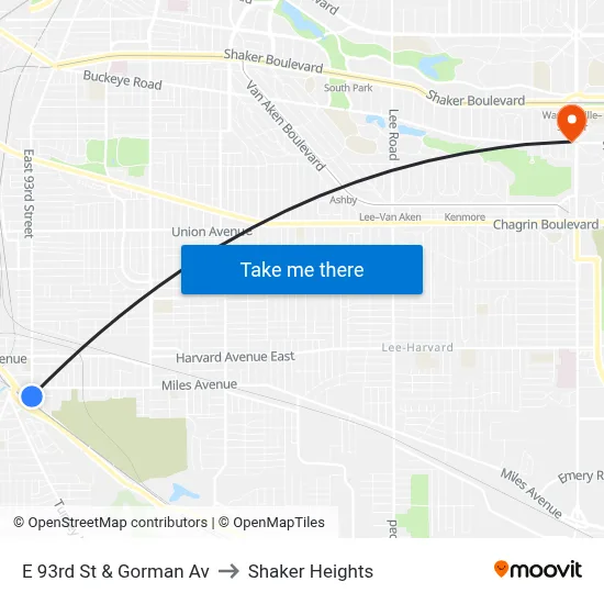 E 93rd St & Gorman Av to Shaker Heights map