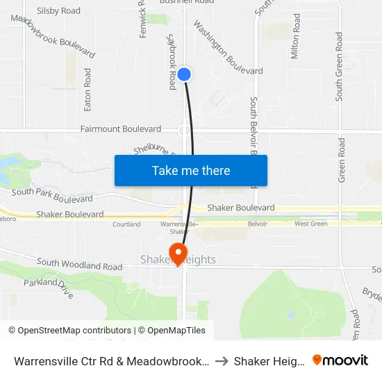 Warrensville Ctr Rd & Meadowbrook Blvd to Shaker Heights map
