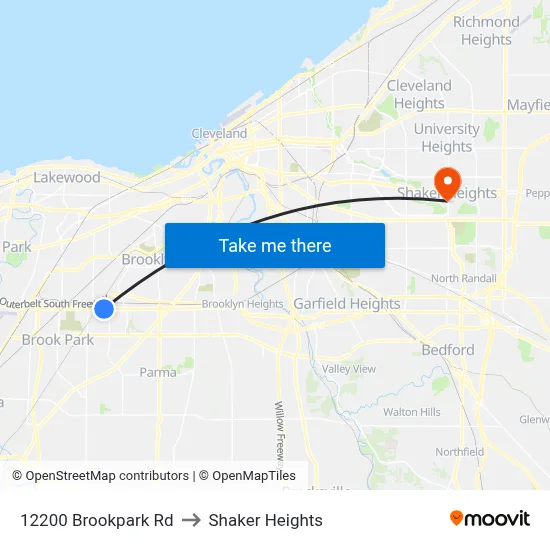 12200 Brookpark Rd to Shaker Heights map