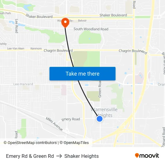Emery Rd & Green Rd to Shaker Heights map