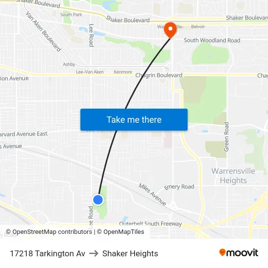 17218 Tarkington Av to Shaker Heights map