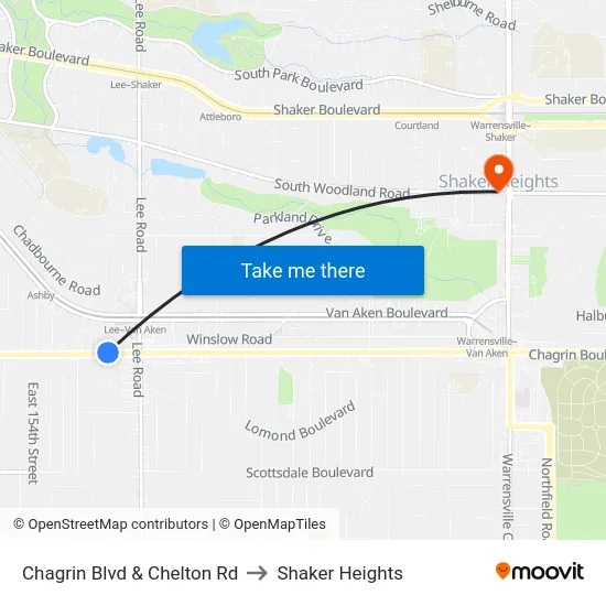 Chagrin Blvd & Chelton Rd to Shaker Heights map