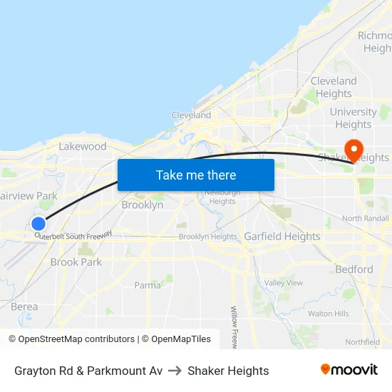 Grayton Rd & Parkmount Av to Shaker Heights map