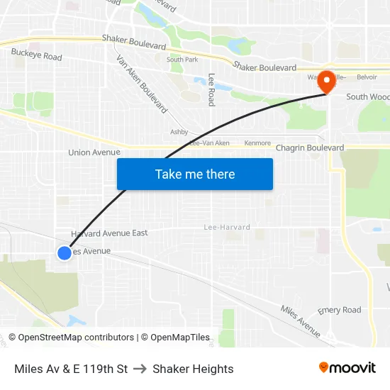 Miles Av & E 119th St to Shaker Heights map