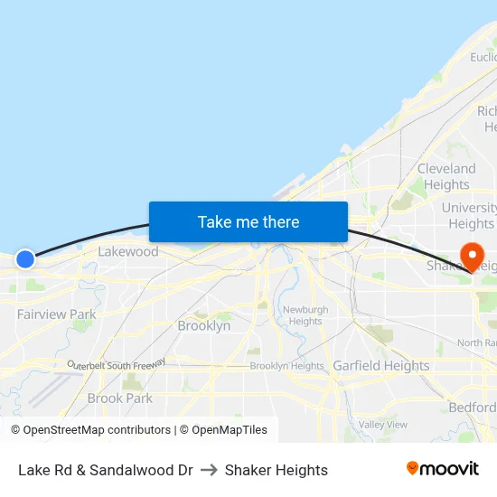 Lake Rd & Sandalwood Dr to Shaker Heights map