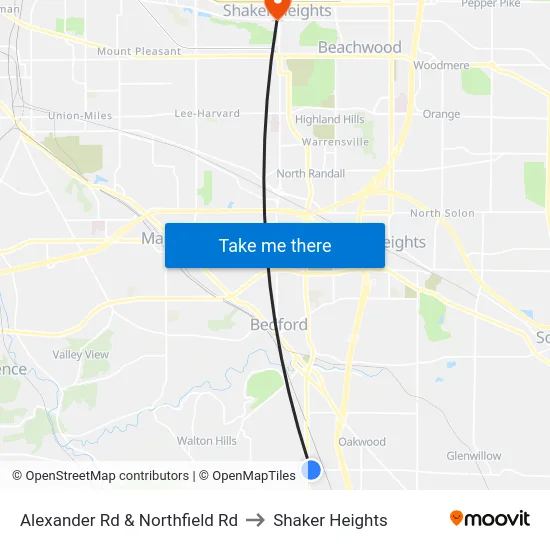 Alexander Rd & Northfield Rd to Shaker Heights map