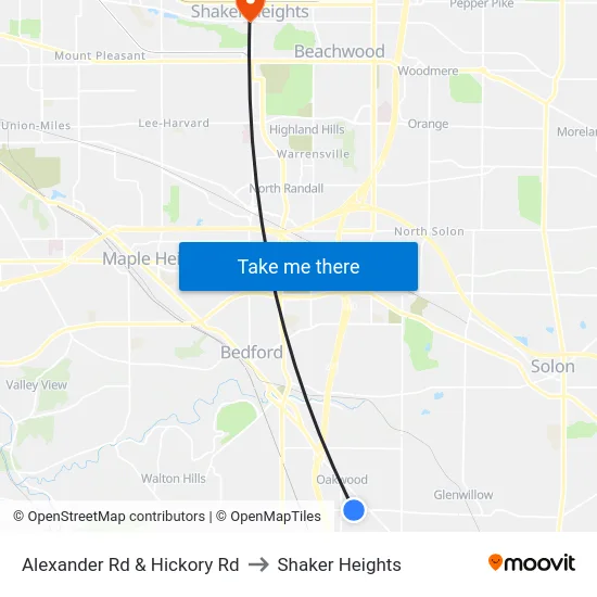 Alexander Rd & Hickory Rd to Shaker Heights map