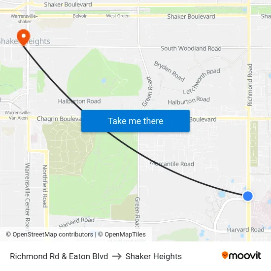 Richmond Rd & Eaton Blvd to Shaker Heights map