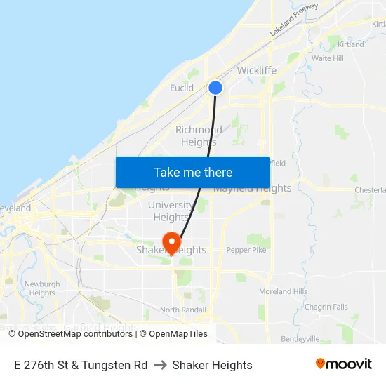 E 276th St & Tungsten Rd to Shaker Heights map