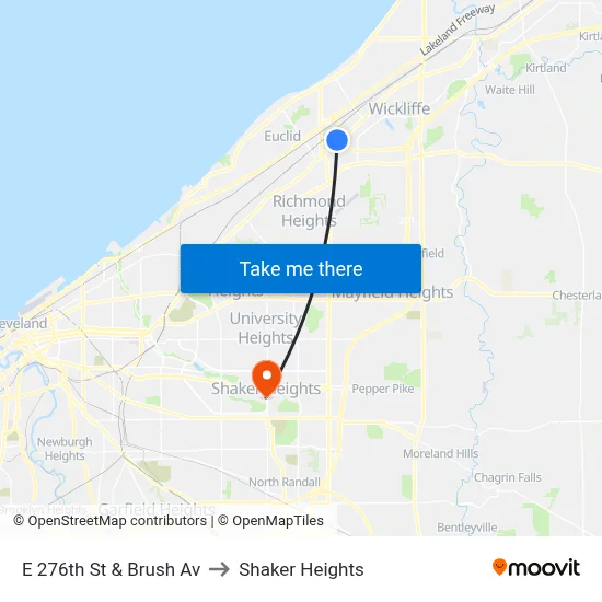 E 276th St & Brush Av to Shaker Heights map