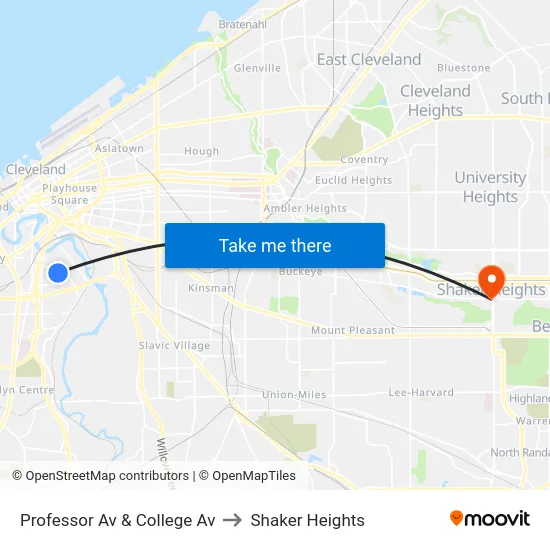 Professor Av & College Av to Shaker Heights map