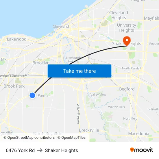 6476 York Rd to Shaker Heights map