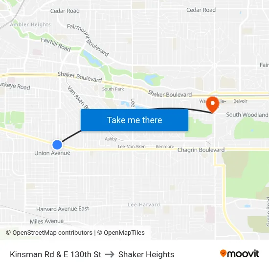 Kinsman Rd & E 130th St to Shaker Heights map