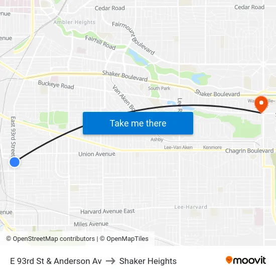 E 93rd St & Anderson Av to Shaker Heights map