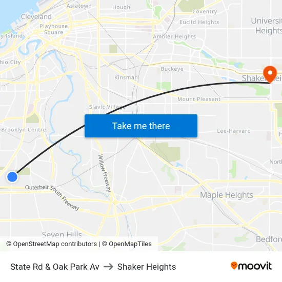 State Rd & Oak Park Av to Shaker Heights map