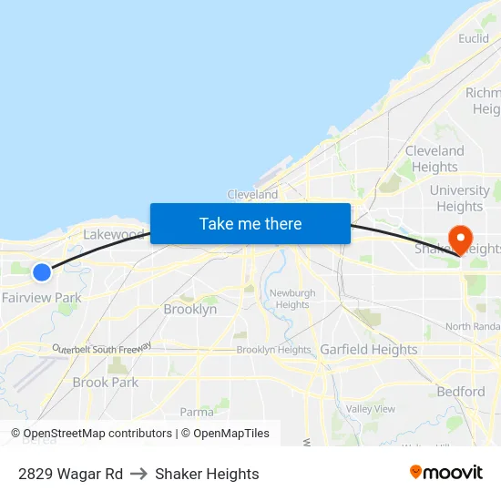 2829 Wagar Rd to Shaker Heights map
