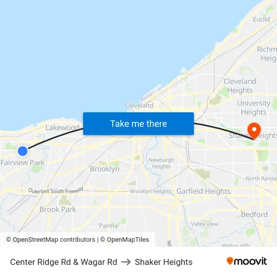 Center Ridge Rd & Wagar Rd to Shaker Heights map