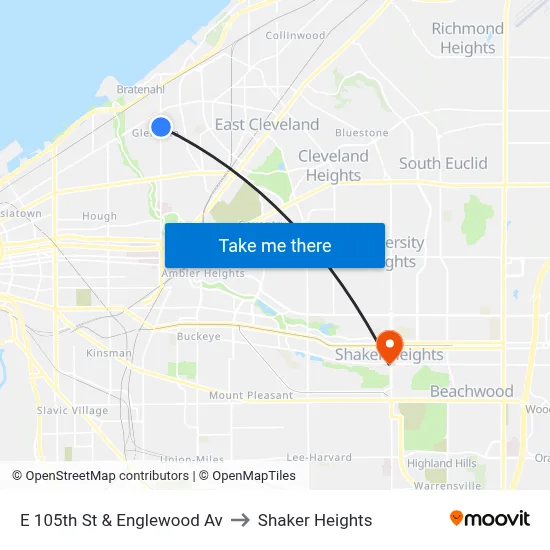 E 105th St & Englewood Av to Shaker Heights map