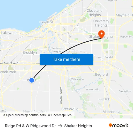 Ridge Rd & W Ridgewood Dr to Shaker Heights map
