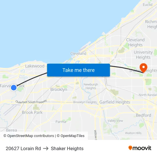 20627 Lorain Rd to Shaker Heights map