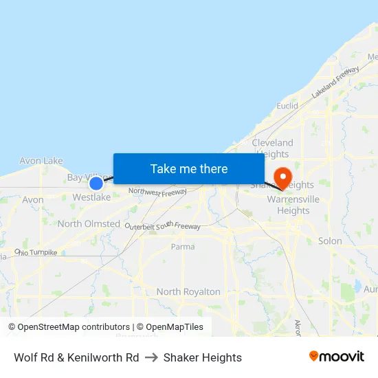 Wolf Rd & Kenilworth Rd to Shaker Heights map