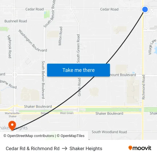 Cedar Rd & Richmond Rd to Shaker Heights map