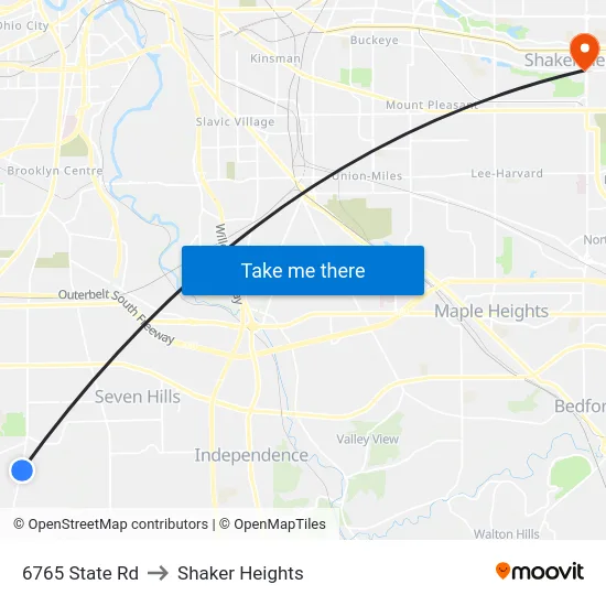 6765 State Rd to Shaker Heights map