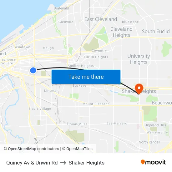 Quincy Av & Unwin Rd to Shaker Heights map