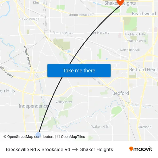 Brecksville Rd & Brookside Rd to Shaker Heights map