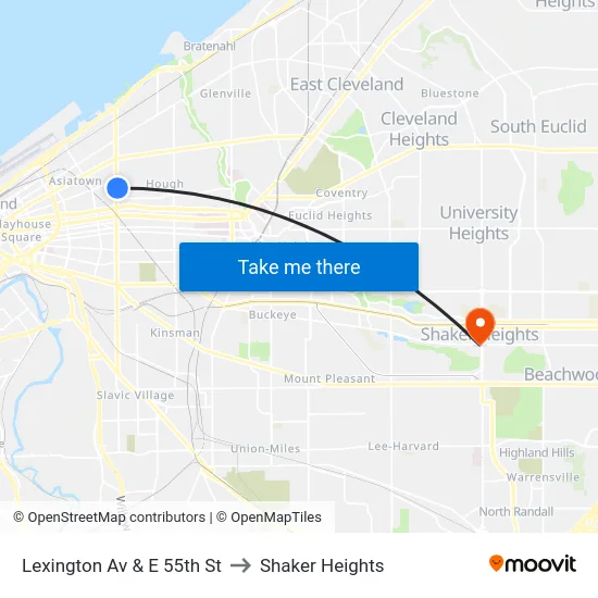 Lexington Av & E 55th St to Shaker Heights map